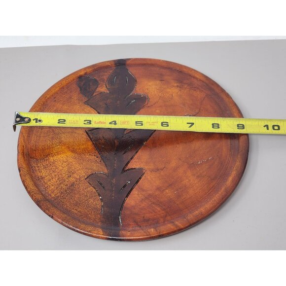 Hand Carved Vintage Round Wooden Tray Wall Plaque Folk Art Design Country Kitchy - Picture 8 of 9
